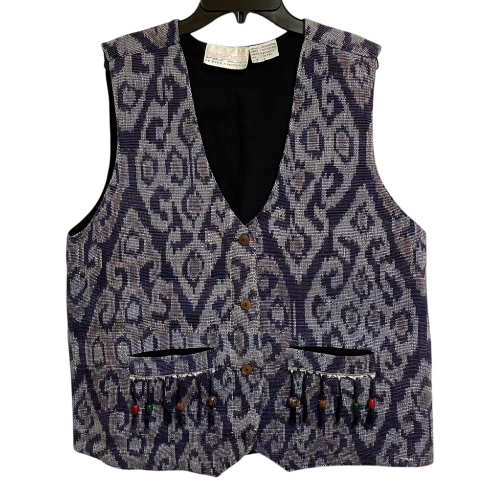 Vintage Pier One Imports Passports Ikat Tapestry Weave Button Front Vest Large